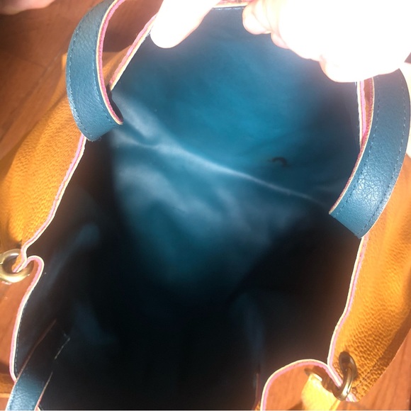 ❤️Large shoulder/crossbody bag mustardy yellow/ teal - Picture 3 of 6